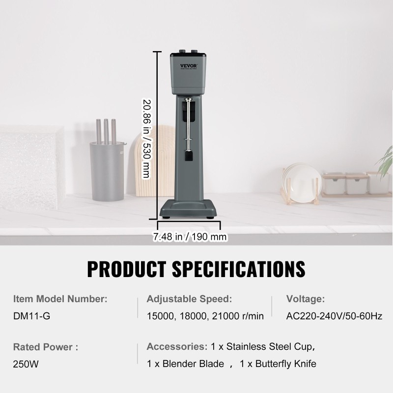 Maidonvaahdotin ja pirtelökone ruostumatonta terästä 820 ml 250 wattia kolmella nopeudella