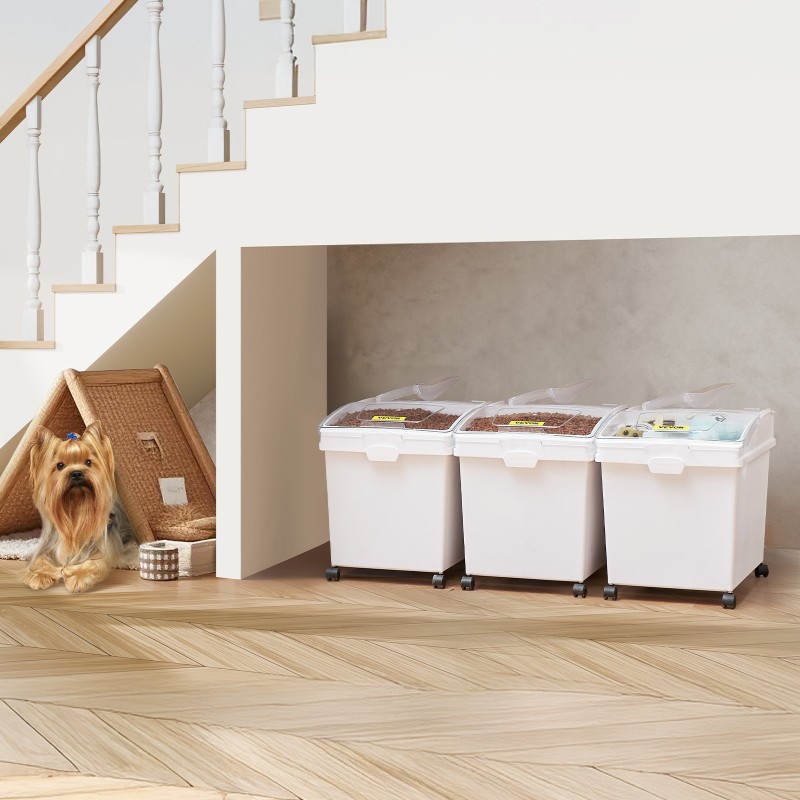 Säilytysastiat polypropeenimuovi 40 l 3 kpl kuivaruokasäilytykseen pyörillä liukuva kansi kauha