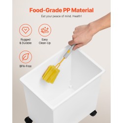 Säiliösetti kolmen kahdenkymmenenviiden litran PP-muovia valkoinen pyörillä ja läpinäkyvällä kannella