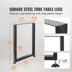 Säädettävät pöydänjalat hiiliteräsrakenne 711 mm poikkileikkaus 50×30 mm setti 2 kpl