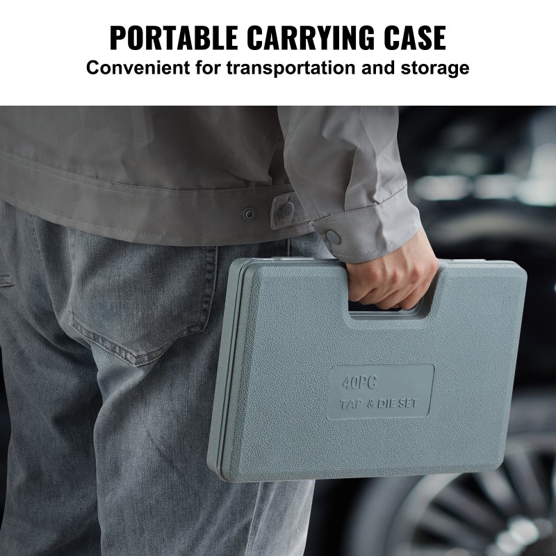 Kierretappi ja leuasarja 40 osaa laakeriteräksestä SAE NC NF NPT säilytyslaatikolla