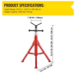 V-päinen putkiteline hiiliteräs säädettävä 61–107 cm 1134 kg 1/8–12 tuumaa