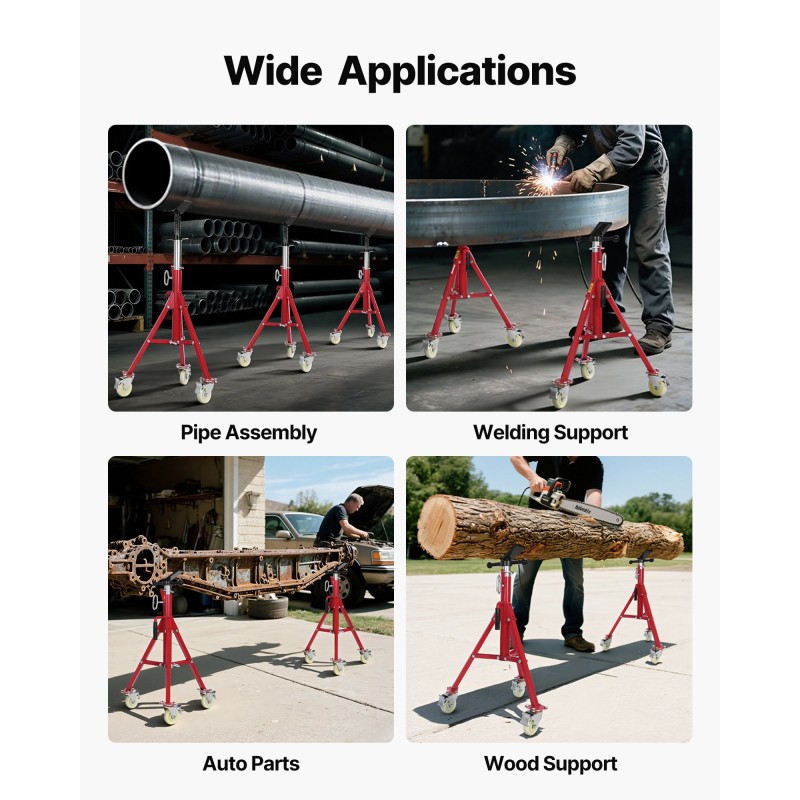 Teräs V-päinen putkiteline säädettävä korkeus 71–131 cm 400 kg lukittavat pyörät