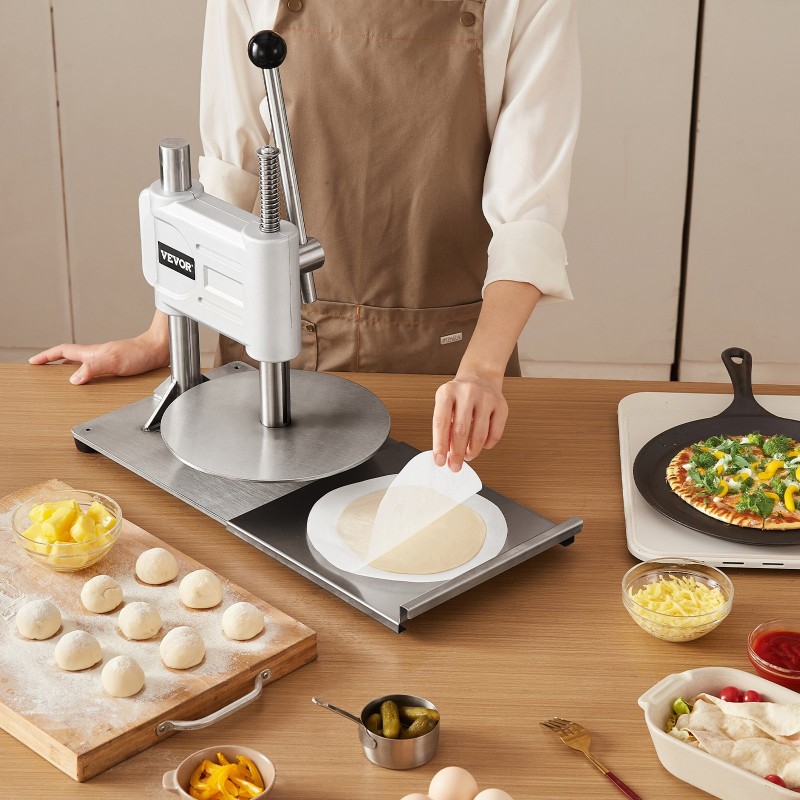 Manuaalinen pizzataikinan puristin ruostumattomasta teräksestä 9,5 tuuman 5 mm 100 leivinpaperiarkkia