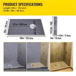 Suihkualtaan kaatokitti 965x1524 mm mm muovilaippa ruostumaton teräsritilä 2 leikattavaa kynnystä