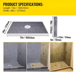 Suihkun kynnyssarja 1219×1829 mm alusta kaksi katkaistavaa XPS-kynnystä 304-ruostumaton teräsritilä