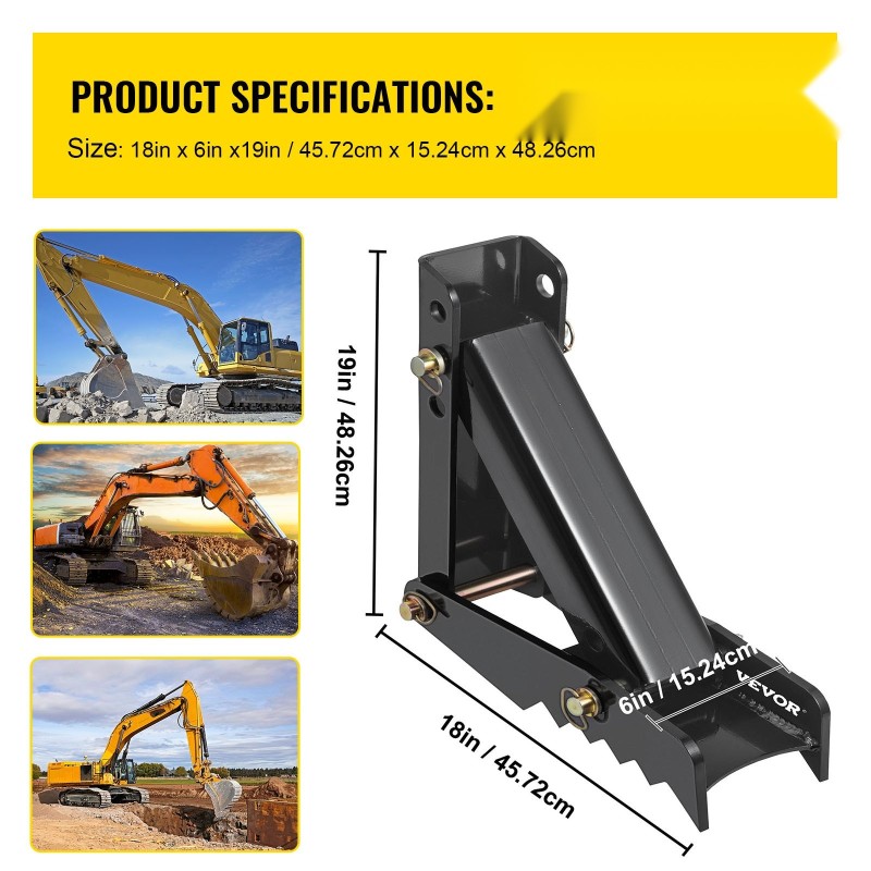 Kaivuripeukalo teräksinen kahdeksantoista tuuman puoli tuuman hammastus pulttikiinnitteinen säädettävä