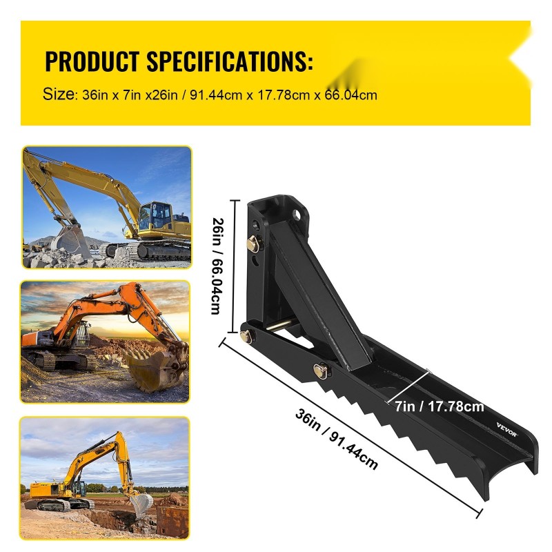 Kaivinkoneen peukalo teräs 36 tuumaa hammaslevy puoli tuumaa paksu pultattava säädettävä