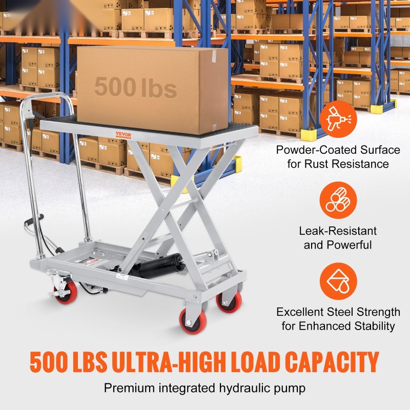 Hydraulinen saksinostopöytäkärry pinnoitettua terästä 230 kg 700 x 450 mm 4 pyörää