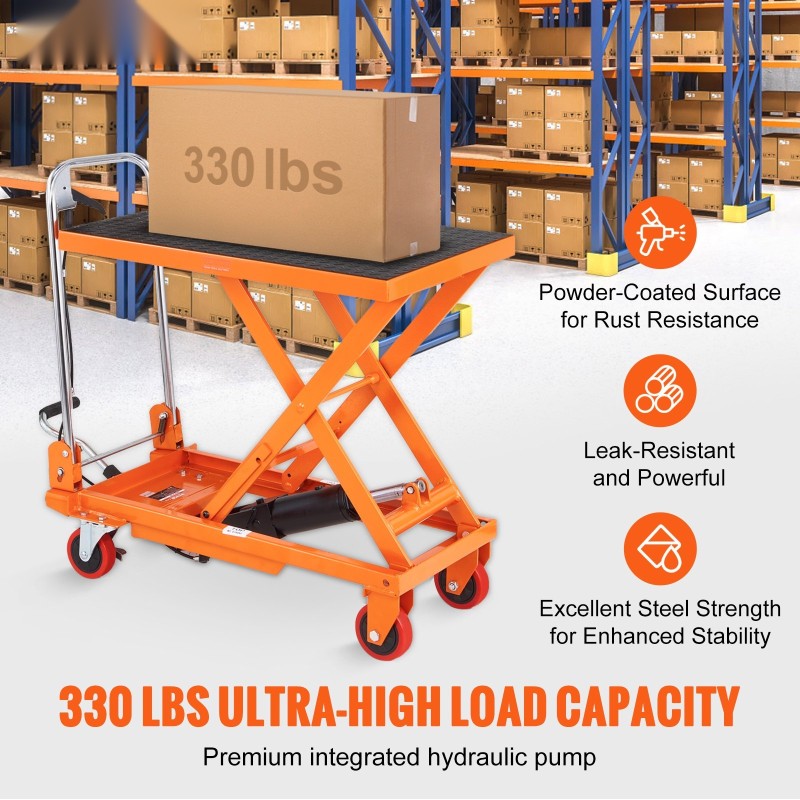 Hydraulinen saksinostopöytä 150 kg kantavuus 220–720 mm nostokorkeus 4 pyörää