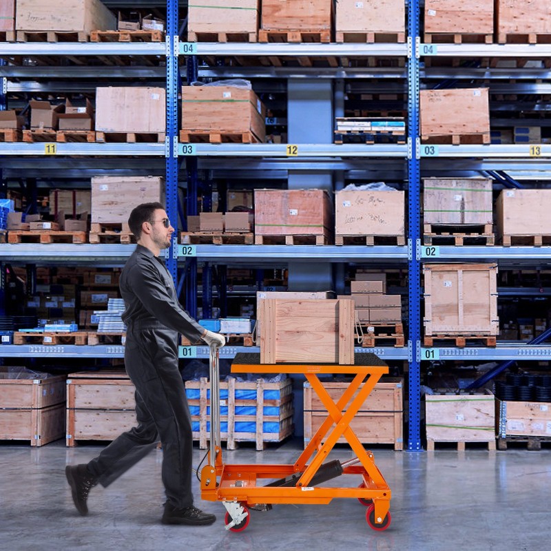 Hydraulinen saksinostopöytä 150 kg kantavuus 220–720 mm nostokorkeus 4 pyörää