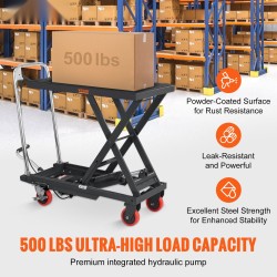 Hydraulinen saksinostopöytä 230 kg kantavuus 220–720 mm nostokorkeus lukittavat pyörät