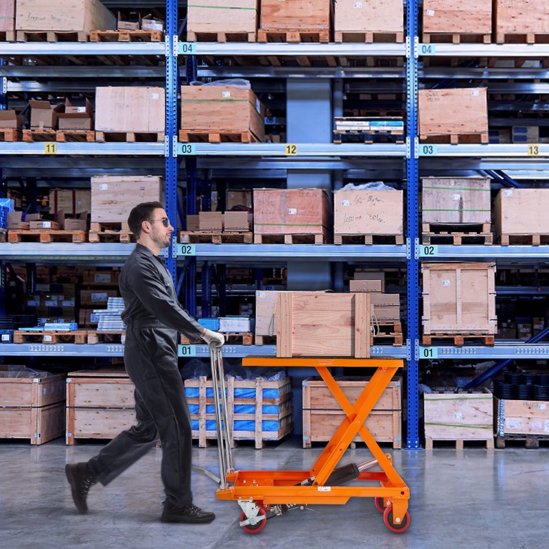 Hydraulinen saksinostopöytä manuaalinen 230 kg 220–720 mm 4 pyörää