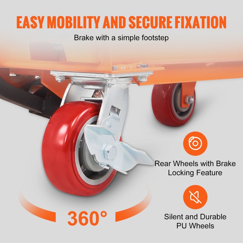 Hydraulinen saksinostopöytäkärri pulverimaalattu teräsrunko 500 kg 285–900 mm 4 lukittavaa pyörää
