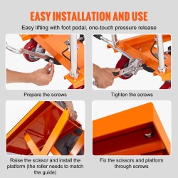 Hydraulinen saksinostopöytäkärri pulverimaalattu teräsrunko 500 kg 285–900 mm 4 lukittavaa pyörää