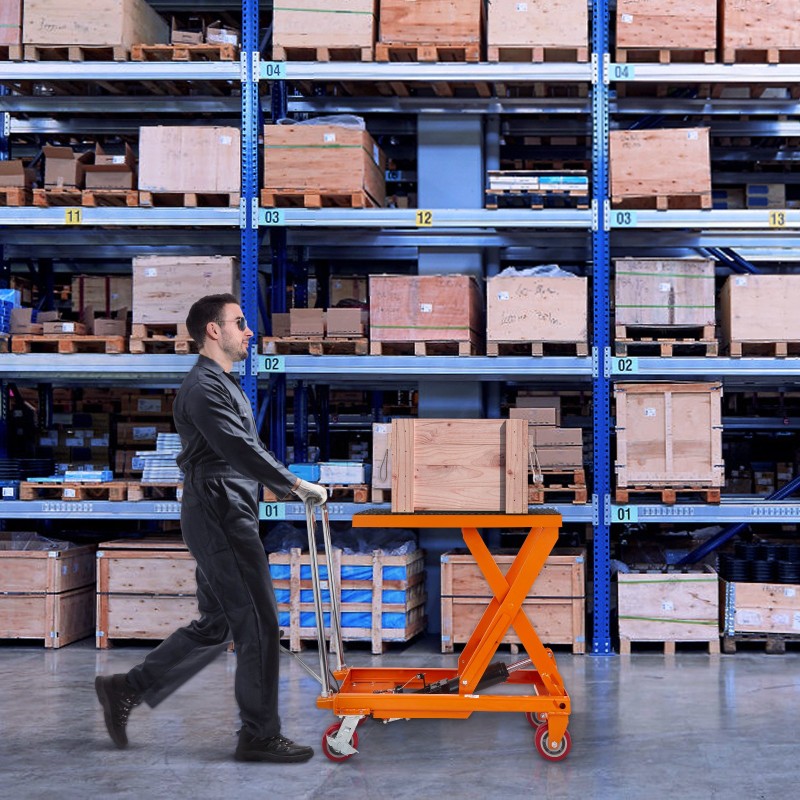 Hydraulinen saksinostopöytäkärri pulverimaalattu teräsrunko 500 kg 285–900 mm 4 lukittavaa pyörää