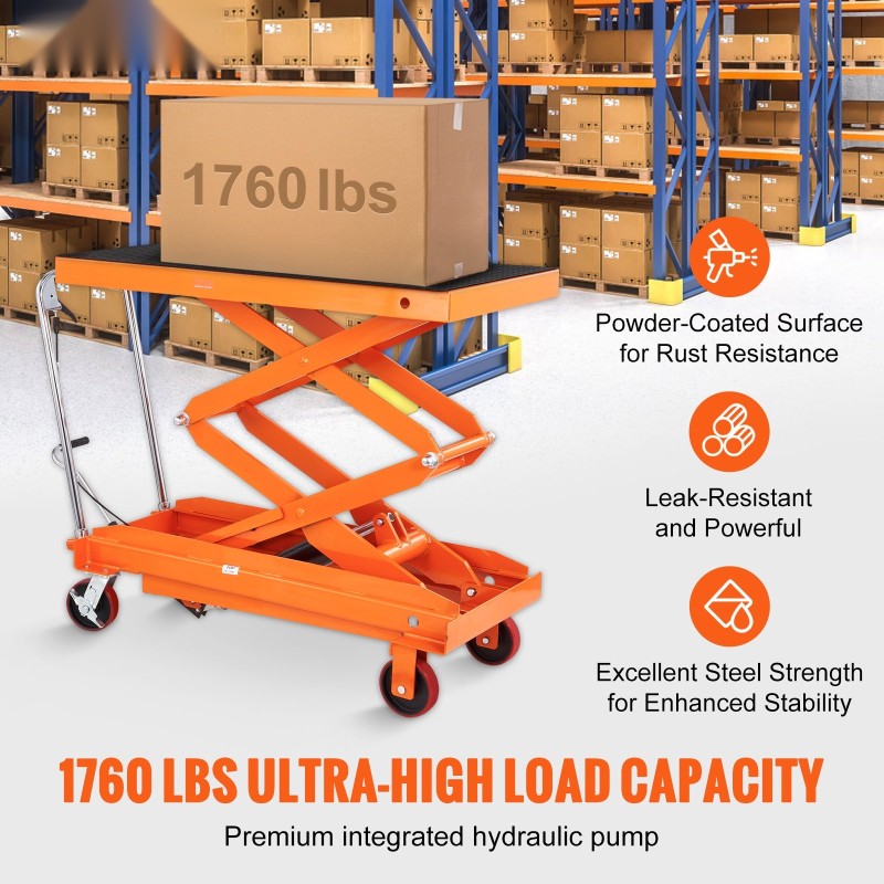 Hydraulinen saksikärry teräs 800 kg alusta 1200x600 mm 500–1500 mm