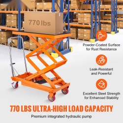 Hydraulinen saksinostopöytäkärry kylmävalssattu teräs 350 kg 350–1530 mm 905×510 mm 4 pyörää