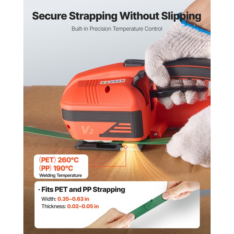 Sähkökäyttöinen vannekiristin PP ja PET vanteille 9–16 mm kaksi akkua digitaalinen näyttö