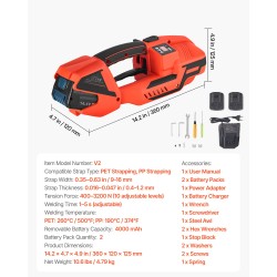 Sähkökäyttöinen vannekiristin PP ja PET vanteille 9–16 mm kaksi akkua digitaalinen näyttö