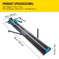 Manuaalinen alumiinirunkoinen laattaleikkuri 1200 mm 6-15 mm leikattava paksuus