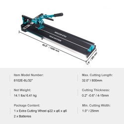 Manuaalinen laattaleikkuri 800 mm volframikarbidileikkuupyörä 4–15 mm leikkauspaksuus infrapunasuuntain liukumaton kumipohja