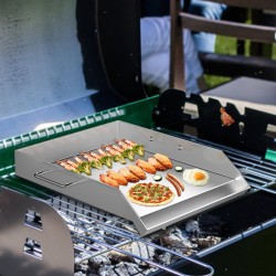 Ruostumaton teräs paistolevy 40,6 x 45,7 cm kolmipolttimiselle liedelle rasvanpoistoaukolla