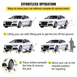 Ajoneuvon siirtovaunut 2 kpl teräs 500 kg vaunua kohti 406x305 mm