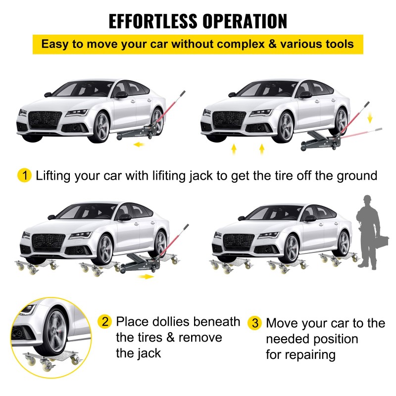 Ajoneuvon siirtovaunut 2 kpl teräs 500 kg vaunua kohti 406x305 mm