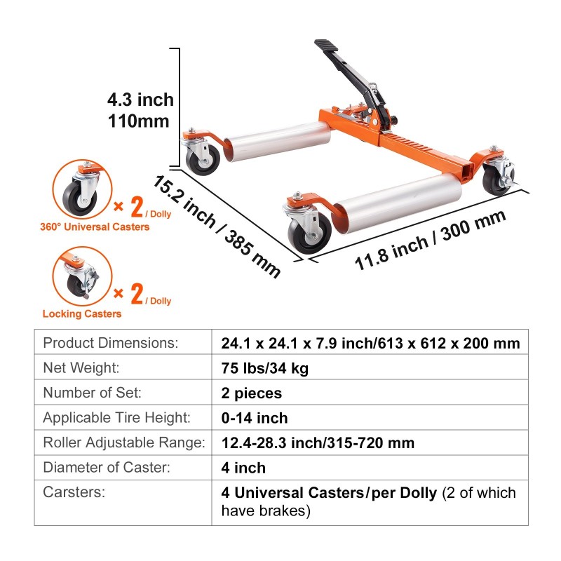 Räikkämekaaninen rengaskärry 2 kappaletta 1360 kg kantavuus lukittavat 10 cm kääntöpyörät
