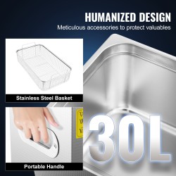 Ultraäänipesuri 30 l ruostumaton teräs 40 kilohertsi digitaalinen ajastin lämmitys