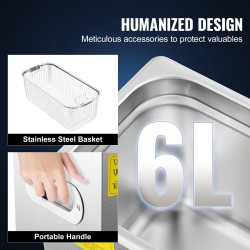 Ultraäänipuhdistin neljänkymmenen kilohertsin kuuden litran säiliö ruostumattomasta teräksestä digitaalinen ajastin ja lämmitys