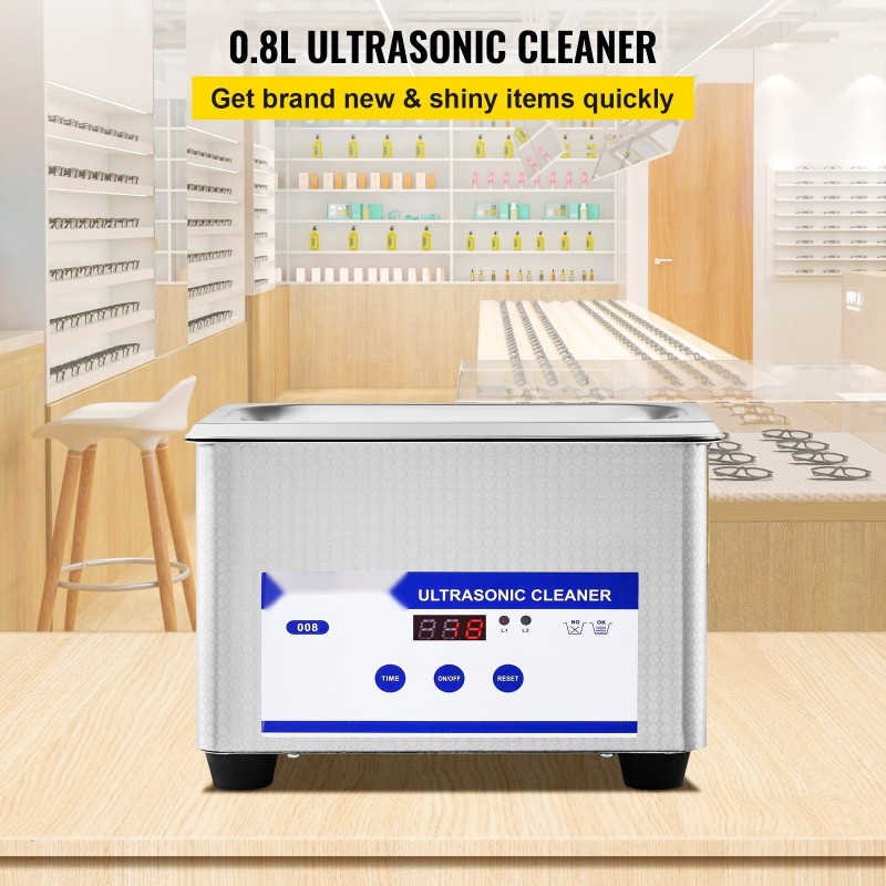 Ultraäänipesuri 0,8 l 304-ruostumaton teräsallas 40 kHz 24 W ajastin LED-näytöllä