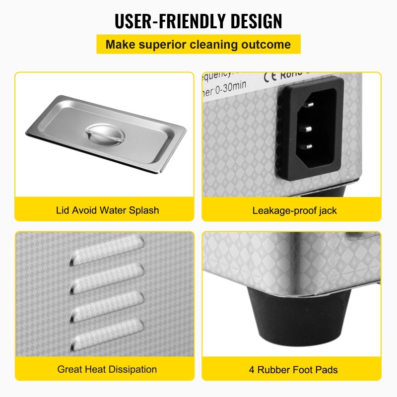 Ultraäänipesuri 0,8 l 304-ruostumaton teräsallas 40 kHz 24 W ajastin LED-näytöllä