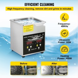 Ultraäänipesuri 2L 304-ruostumatonta terästä 40kHz 60W ultraääni 200W lämmitys