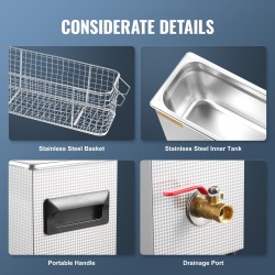 Ultraäänipesuri 10L 300W teho 40kHz 304 ruostumaton teräs korilla aseosille