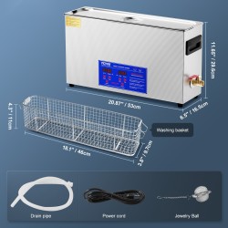 Ultraäänipesuri 10L 300W teho 40kHz 304 ruostumaton teräs korilla aseosille