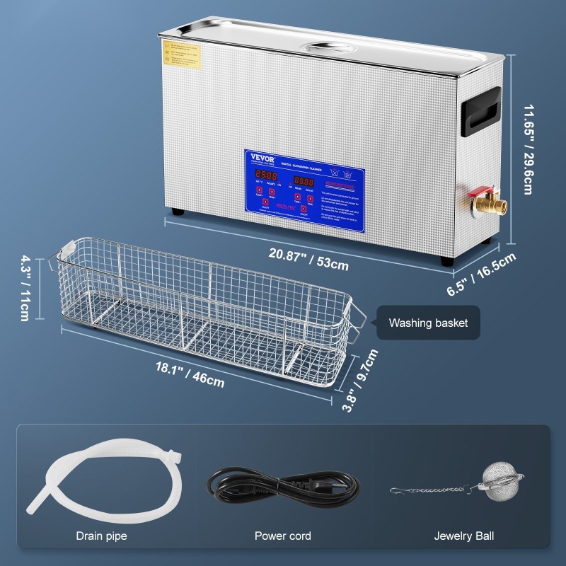 Ultraäänipesuri 10L 300W teho 40kHz 304 ruostumaton teräs korilla aseosille