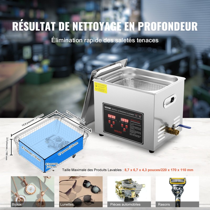 Ultraäänipesuri 10 L ruostumaton teräs säiliö digitaalinen ajastin ja lämmitys