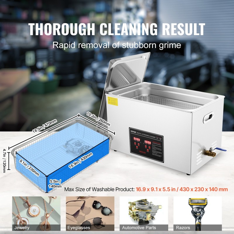 Ultraäänipesuri 30 l ruostumaton terässäiliö digitaalinen ajastin säädettävä lämpö koruille