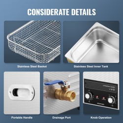 Ultraäänipesuri 22L 304-ruostumaton teräs säiliö 480W 40kHz 600W lämmitys