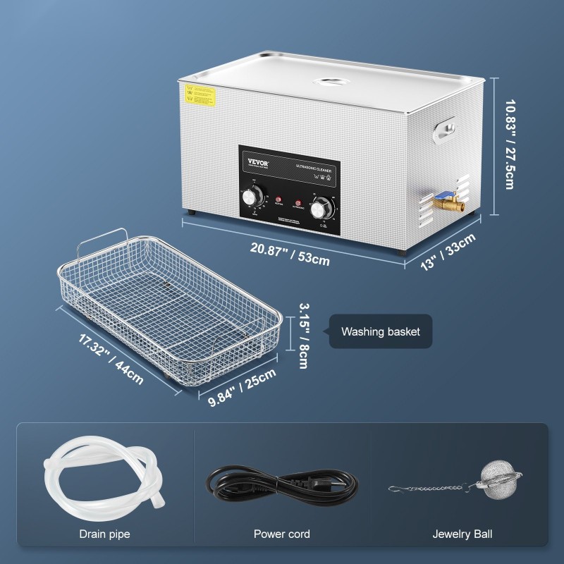 Ultraäänipesuri 22L 304-ruostumaton teräs säiliö 480W 40kHz 600W lämmitys