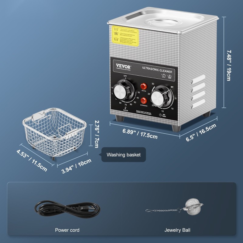 Ultraäänipuhdistin 2 l 40 kHz 60 W ruostumaton teräs säiliö lämmitys ajastin