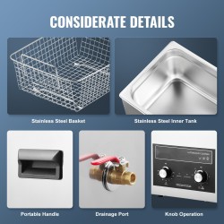 Ultraäänipesuri 10 l ruostumattomasta teräksestä lämmöllä ja ajastimella