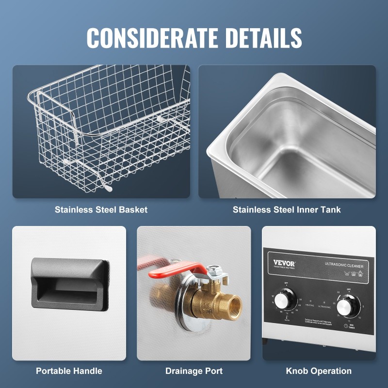 Ultraäänipuhdistin 6L 304 ruostumaton teräsallas 180W ultraääni 300W lämmitys irrotettava kori