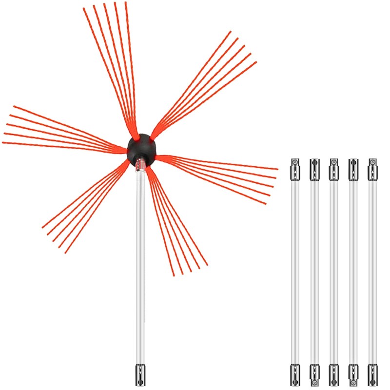 Savupiipun puhdistussetti nylon 6 m 6 kpl joustava harjaspää valkoiset varret