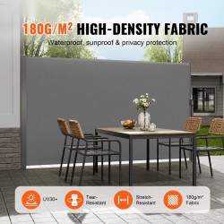 Vedettävä sivumarkiisi 180 gramman polyesterikangas 180×300 senttimetriä harmaa rautarunko UV30-suojalla