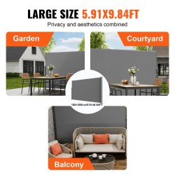 Vedettävä sivumarkiisi 180 gramman polyesterikangas 180×300 senttimetriä harmaa rautarunko UV30-suojalla