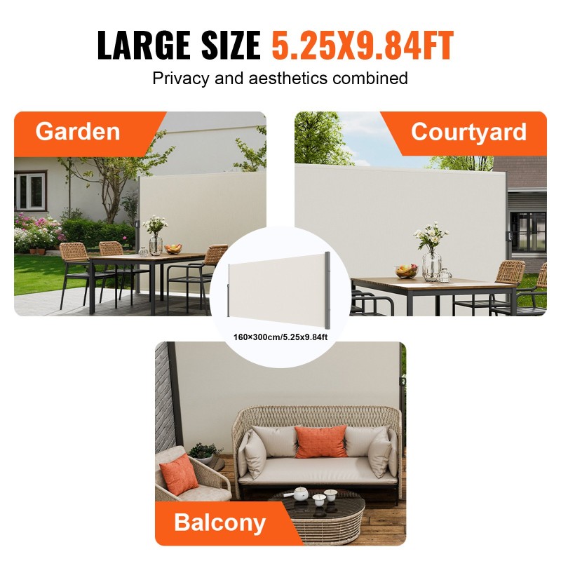 Sisäänvedettävä sivumarkiisi 160×300 cm 180 g/m² polyesterikangas UV30+ beige