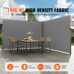 Vedettävä sivumarkiisi 200×600 cm polyesterikangas 180 g/m² PU-pinnoite harmaa ulkokäyttö rautarunko